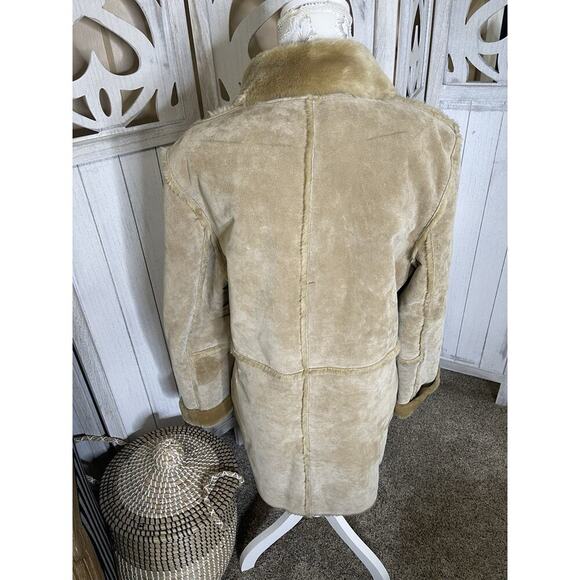Marvin Richard’s Suede Leather Faux Fur Trim Tan Coat Size Large Y2K Vintage - Picture 4 of 11